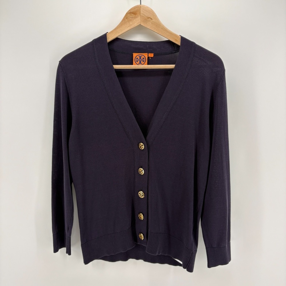 Tory Burch navy 100% cotton long sleeve cardigan size UK12/US8